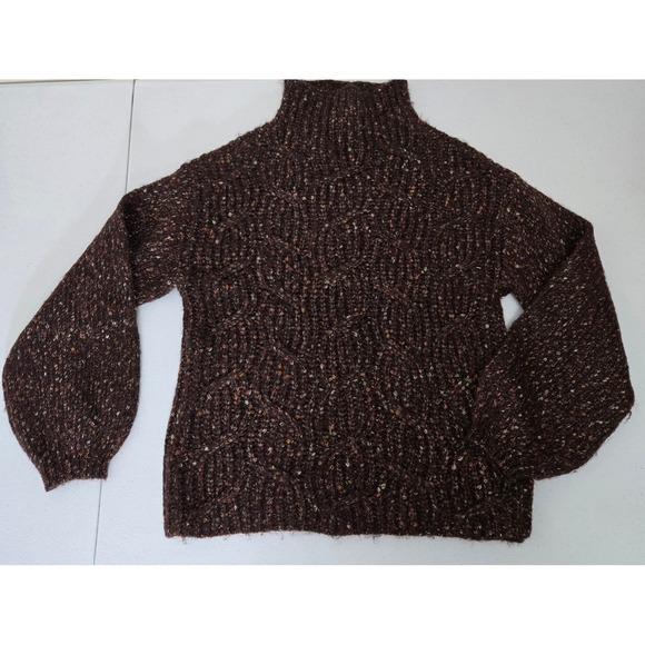 MB Mainstreet Boutique Sweaters - MB Textured Knit Turtleneck Sweater Speckled Brown Balloon Sleeve Women's Size S